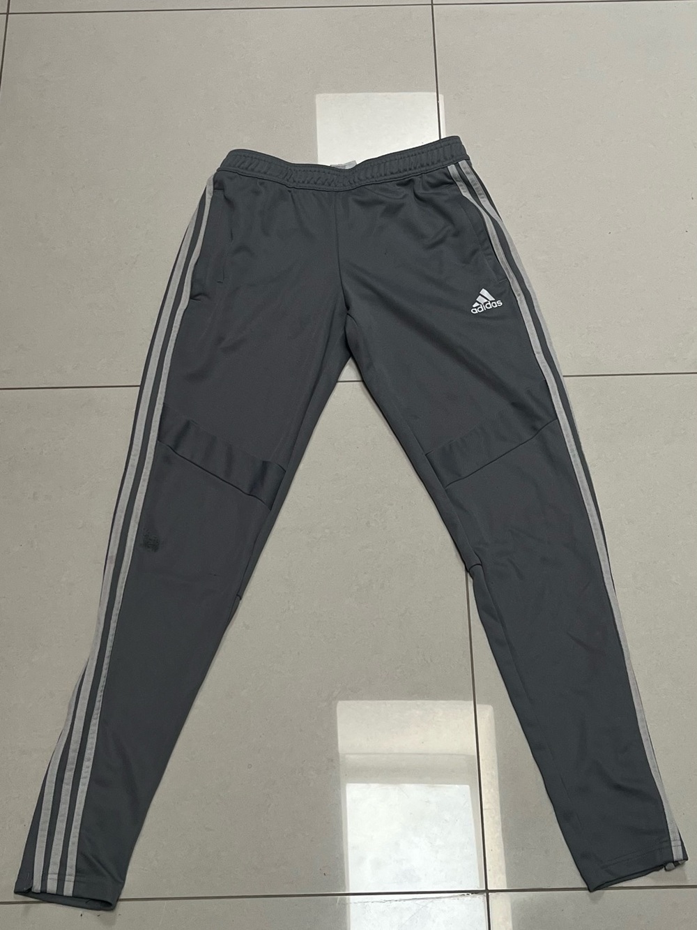 adidas Men Gray Track Joggers with White 3-Stripes